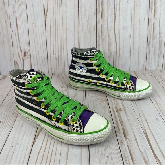 Converse Shoes - Converse Hi Top Women's Size 7 Double Upper All-Star Zebra Polka Dot Black Green